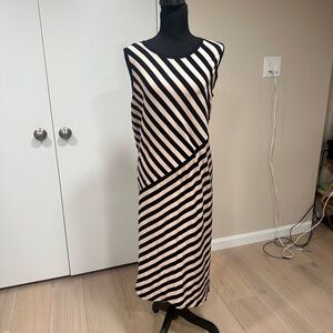 DKNY Striped Sleeveless Maxi Dress Cotton Blend Black/Beige Dress Size Large
